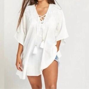 Show Me Your MUMU Peta Lace Up Tunic White Cotton Blouse Cover Up Top Sz Small